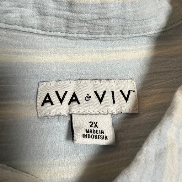 Ava & Viv Stripe Short Sleeve Button Up Shirt Size 2X Cotton Lightweight Coastal - Picture 4 of 7